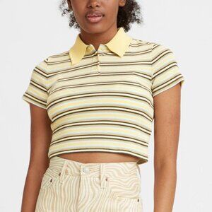 Levi's Women's Size L Butter Yellow Stripe Jenni Cropped Polo Retro Preppy Shirt